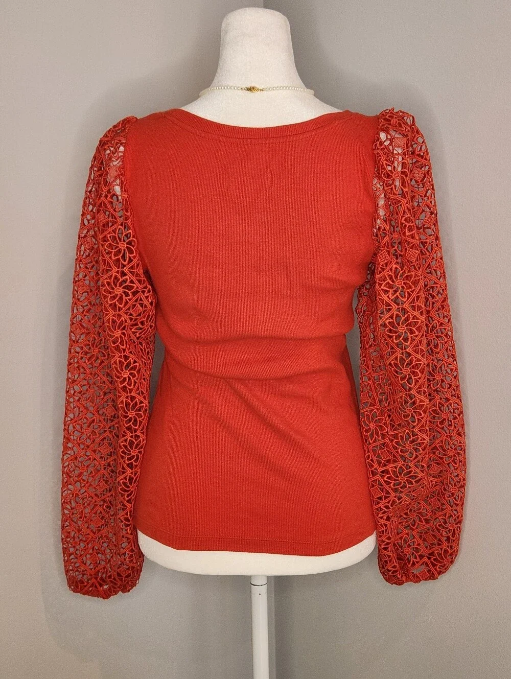 Anthropologie By Maeve Lace Sleeve Orange Red Top XS